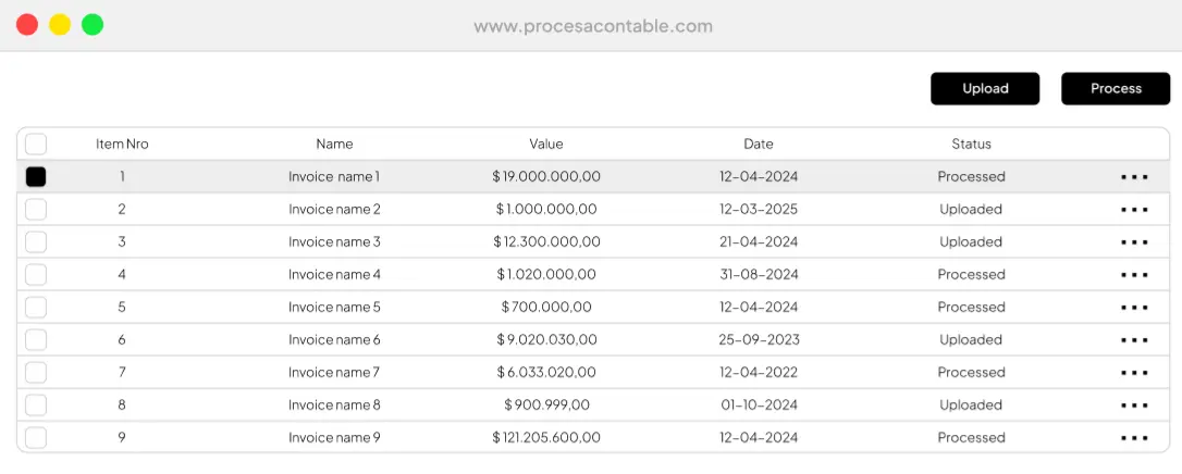 Interfaz de Procesa Contable: plataforma para cargar, editar y convertir facturas a formato DIAN